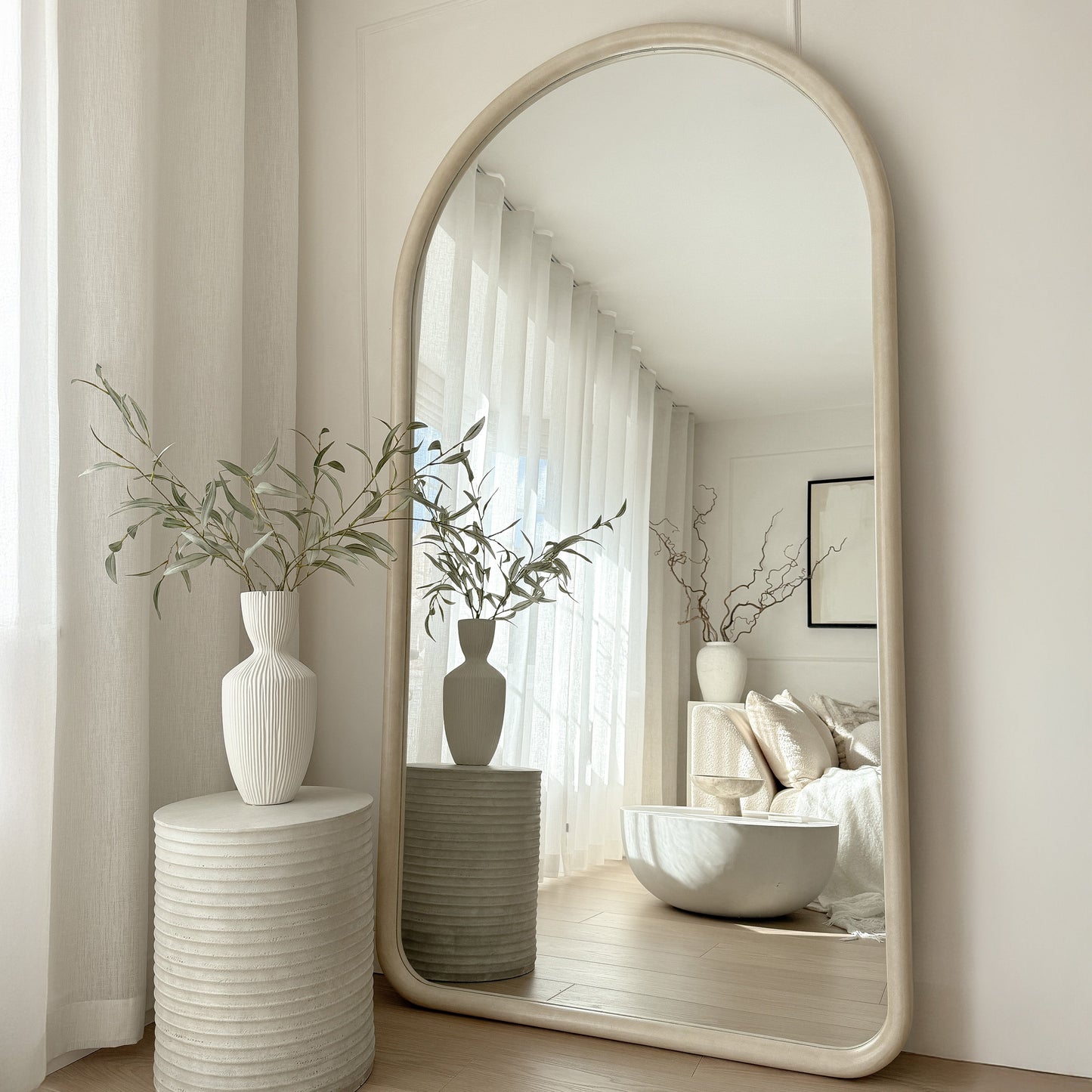 Elis – Specchio in cemento extra grande, a tutta altezza, con arco, 190 cm x 100 cm