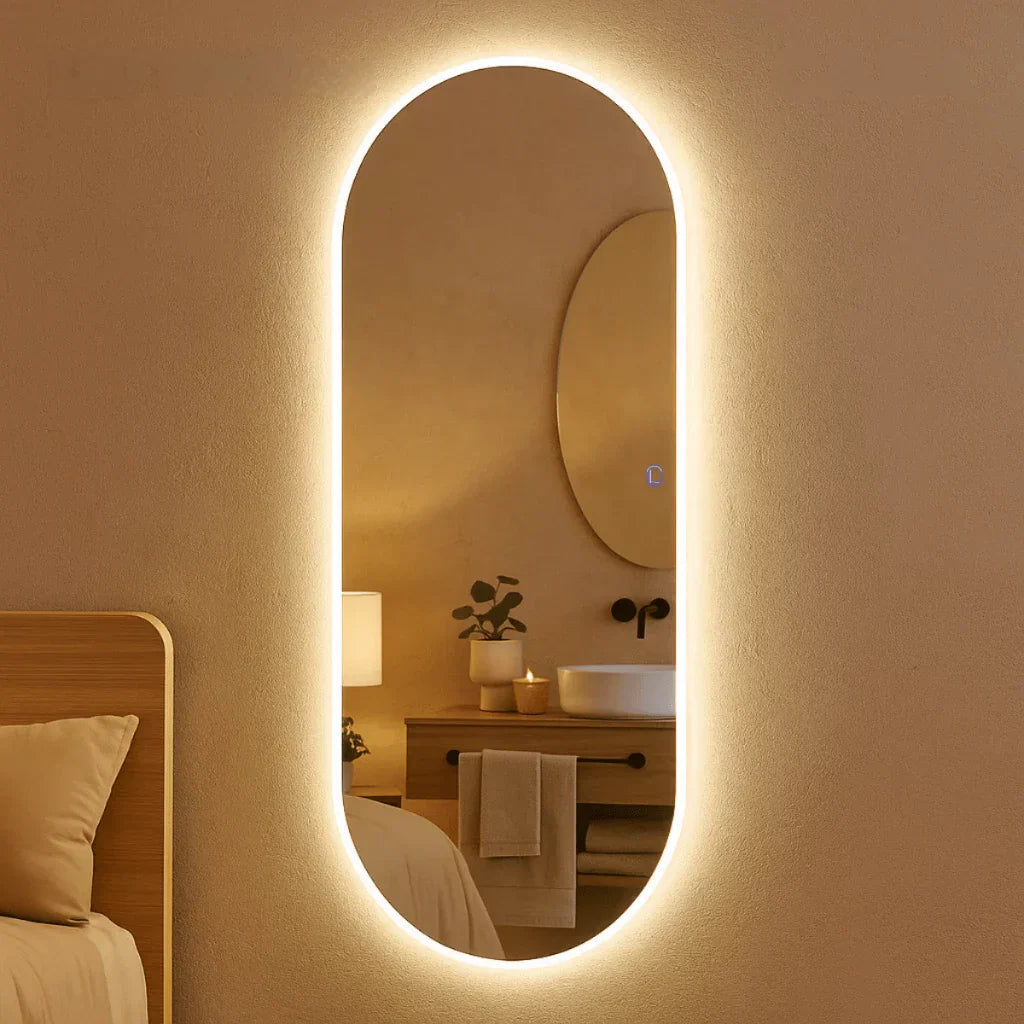 Specchio a figura intera con base dritta e LED Touch Warm/Cool, 150 x 40 cm e 110 x 50 cm – Lucido – Offerta