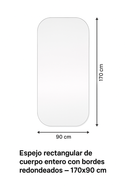 Specchio a figura intera rettangolare con angoli arrotondati | 170 x 90 cm