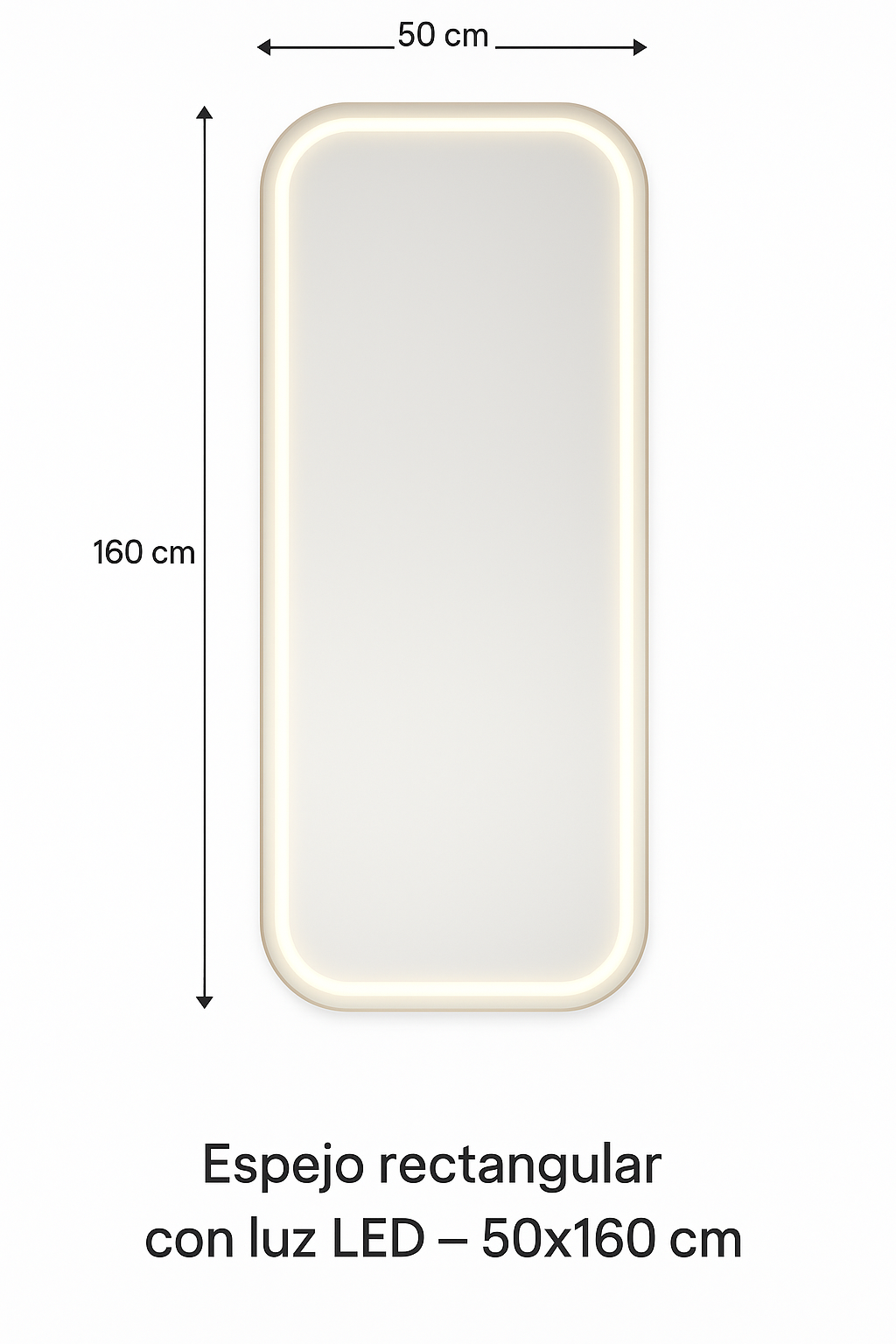 Specchio rettangolare con luce LED – 50x160 cm