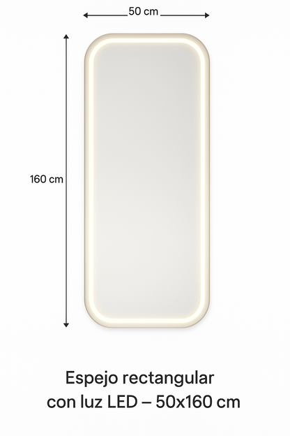 Specchio rettangolare con luce LED – 50x160 cm