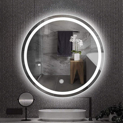 Specchio rotondo, lucido con illuminazione LED e pulsante touch – In saldo
