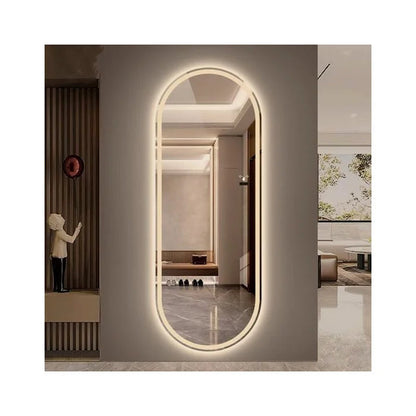 Specchio ovale sabbiato con illuminazione LED calda – 60 x 150 cm | Legno e vetro ovale