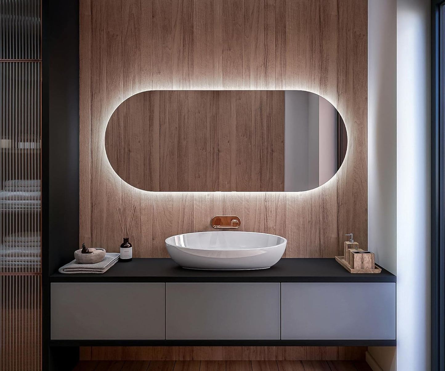 Edizione speciale - Specchio rotondo sottile con LED 80x40cm