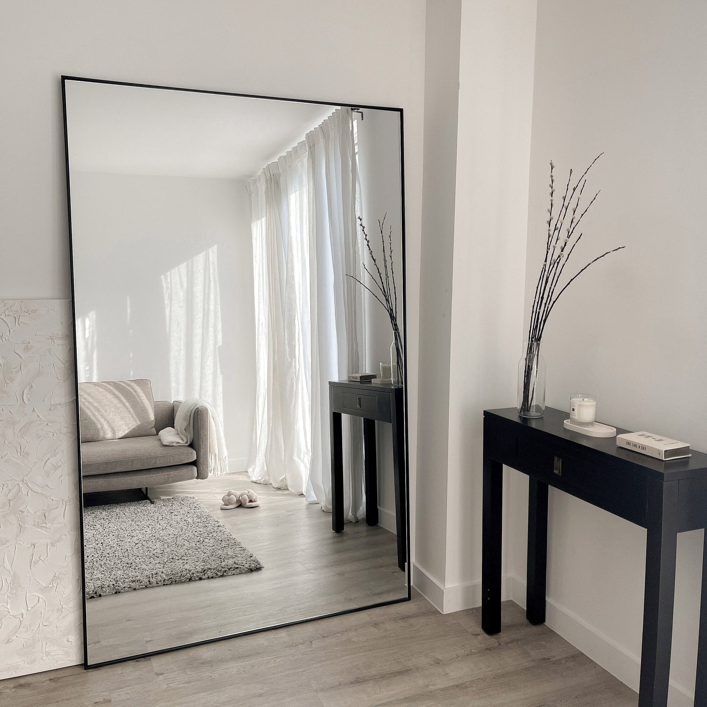 Xavril – Specchio a figura intera nera in metallo, extra grande, 190 cm x 120 cm